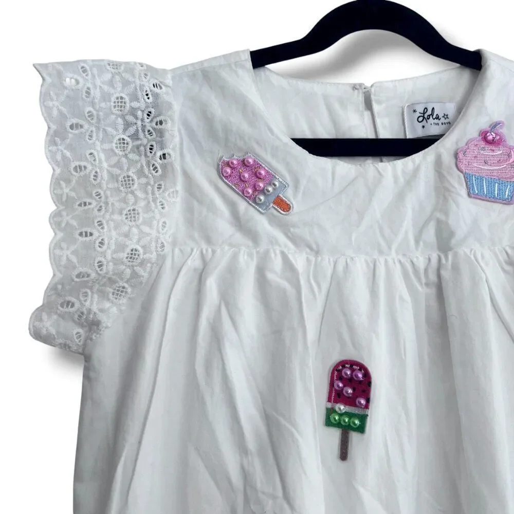 NWT! Lola + The Boys All About the Beaded Ice Cream Ruffle White Dress Size 10Y
